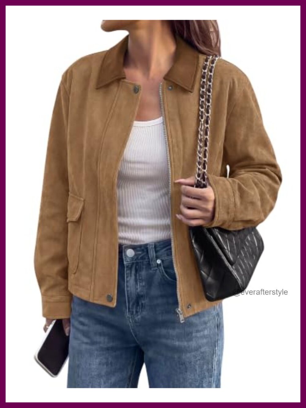 Faux Suede Jacket Women Leather Lapel Zip Up Fall Moto Biker
